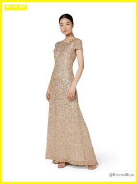 Sequin Evening Gown Scoop Back Short Sleeve Formal Dress